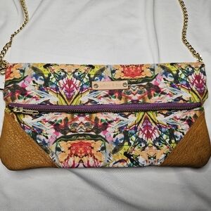 Vibrant Multicolor Clutch with Gold Chain